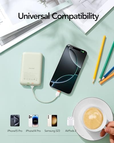 charmast 10000mAh Wired Portable Charger, 20W Fast Charging Slim Power Bank with Removable Cable for iPhone & Android, Hand-Free Battery Pack with Digital Display for Short Travel (No-Wireless) 6