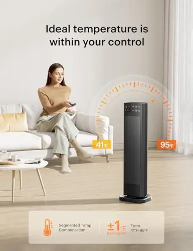 PELONIS Oscillating Ceramic Tower Indoor Space Heater for Home with Oscillation, Programmable Thermostat & ECO Mode, 12H Timer & Remote Control, Safety Protection, 23 Inches, 1500W, PHF15RSAPH23 7