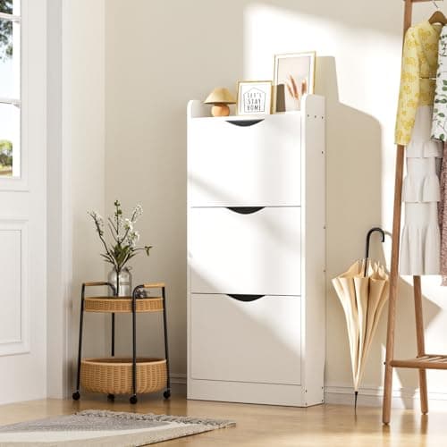 MUHYHY Shoe Cabinet Storage for Entryway, Shoe Storage Cabinet with 3 Flip Drawers, Freestanding Slim Entryway Shoe Storage Cabinet for Door Entrance, Hallway, Living Room, Bedroom, Home and Apartment