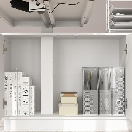 Homsee Electric Height Adjustable Standing Desk, L-Shaped Computer Desk with 2 Drawers & 2 Doors for Office, Workstation Table with Storage Cabinet for Writing Study Work Executive, White 6