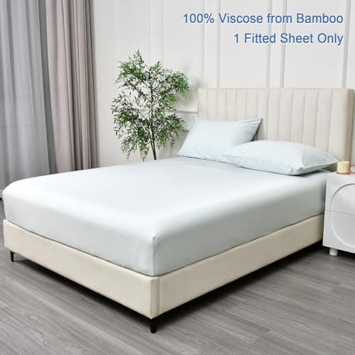 PHF 100% Rayon Derived from Bamboo Fitted Sheet Twin Size, 16" Deep Pocket,2.5cm Wider Strong Elastic Easy Fit, Breathable Silky Soft Skin-Friendly for Hot Sleeper, 39"x 75", Ice Blue, No Pillowcase 6