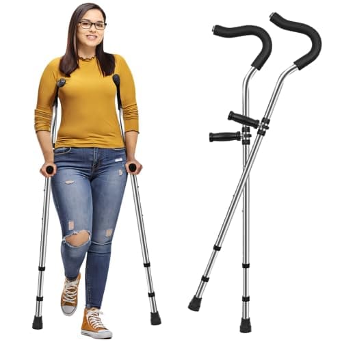 Crutch for Adults, Ergonomic Underarm Crutch with Spring Shock Absorber, Adjustable Crutches with Ergonomic Handgrips, Underarm Walking Crutches, Sturdy, Premium, Suitable for Height 5'3"- 6'6" 8
