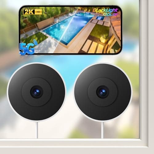 4MP/2K Window Cameras for Home Security, 2 Packs WiFi Indoor Security Camera with Blacklight Full Color Night Vision, Al Text Recognition, Smart Search, 24/7 Recording for Porch/Yard/Front Road