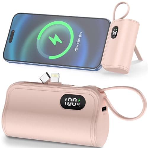 Mini Power Bank Portable Charger with Built-in Lightning&USB-C Connector, Compact Battery Pack Travel Portable Phone Charger Compatible with iPhone 16/16 Pro Max/15/14/13/12/11/XR Android Phones etc