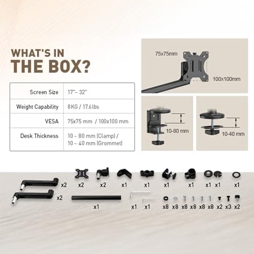 msi PRO MT81D - Premium Aluminum Dual Monitor Stand Arms, Supports 17-32" & 17.6 lbs per Screen, VESA Compatible, Adjustable Desk Mount, Clamp & Grommet Base, Quick Release Plate - Black 7