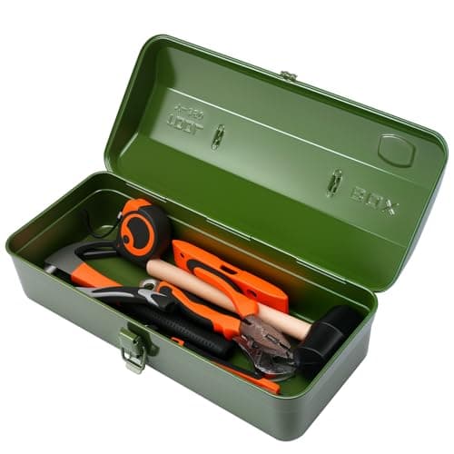 Large Metal Tool Storage Box with Handle for Workshop,15 inches Portable Tool Case with Lid，Locking Organiser Box for Hardware Part(green)