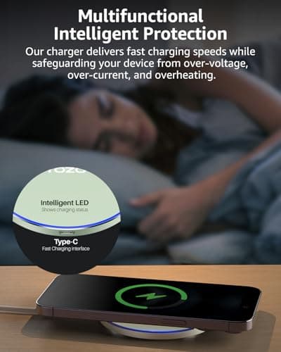 TOZO Ultra-Thin Portable Wireless Charger 15W Max Fast Wireless Charging Pad Compatible with iPhone 17/16 Plus/16 Pro Max /15/14/13/SE/Series, Samsung Galaxy S24/S23/S22 (No AC Adapter), Matte Green 5