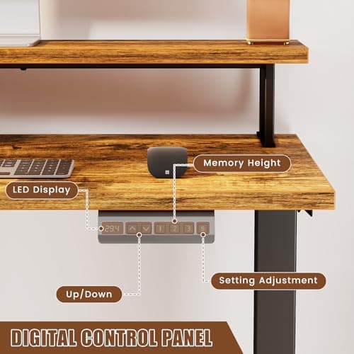 Electric L Shaped Standing Desk with File Cabinet, 59" x 59" Corner Computer Desk with Drawers, Dual Motor Stand Up Desk with Storage, FLYCITY Home Office Standing Desk Adjustable Height, Rustic Brown 6