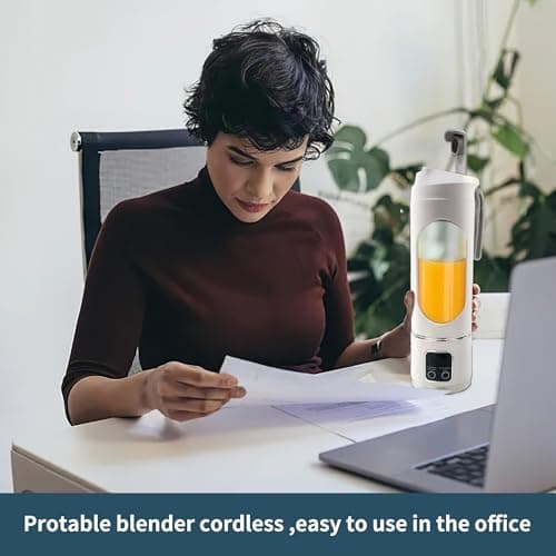 Portable blender,USB-C rechargeable,Personal compact travel juicer cup15OZ for Shakes, Smoothies,Fresh juice,Self-cleaning,Leakproof lid, Smart time display,12 blades,with strong blending White 5