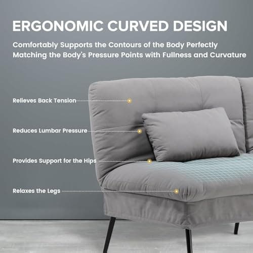 COMHOMA Convertible Sofa Bed,68″Fabric Couch with Adjustable Backrest,Loveseat Recliner Sleeper Living Room Furniture futon Set,Grey 5