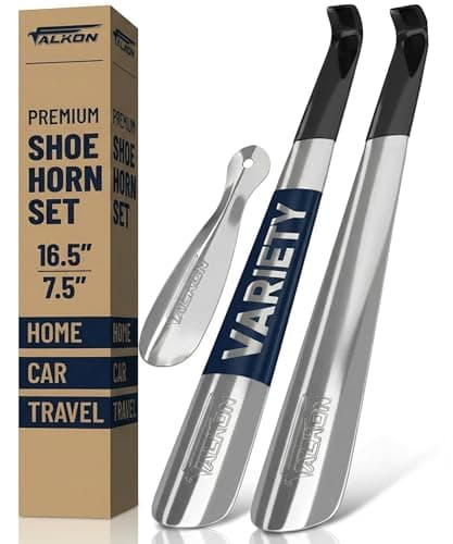FALKON Shoe Horn Long Handle for Seniors & Elderly - 2 x 16.5” Stainless Steel Shoehorns + 7.5” Travel Shoe Horn, Metal Shoe Horns, 3 Pack