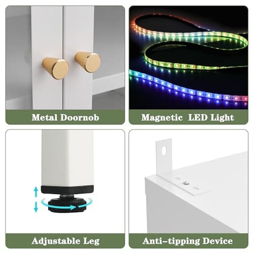 Lucky Monet 5-Tier Display Cabinet with 12 Color Lights & Glass Doors, 67" Lighted Curio Cabinet with Adjustable Shelves, Glass Metal Display Case for Collectibles Figures China (White) 7