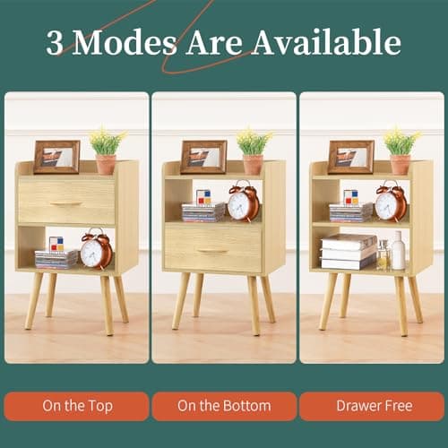 Yoobure Modern Nightstand with Fabric Drawer, Bedside Tables, Mid Century Nightstand with Open Storage Shelf, Wood Bedside Table, Small Night Stands for Bedrooms, 2-Tier Night Table 6