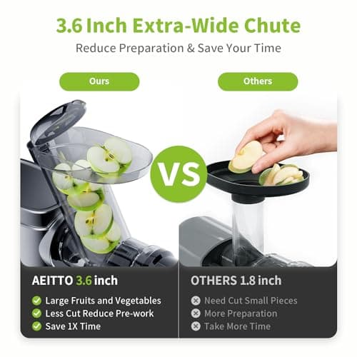Aeitto Cold Press Juicer Machines, 3.6 Inch Wide Chute, Large Capacity, High Juice Yield, 2 Masticating Juicer Modes, Easy to Clean Slow Juicer for Vegetable and Fruit (Silver) 5