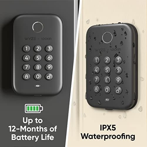 Wyze Auto-Lock Bolt, Fingerprint Keyless Entry Door Smart Bluetooth Deadbolt Replacement, Backlit Keypad, IPX5 Weatherproof, in-App History and Scheduled Access, BHMA, UL 20-Min Fire Rated 5