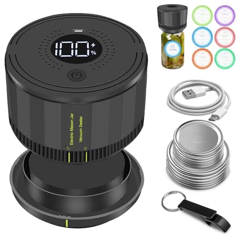 YK Siguoril Electric Mason Jar Vacuum Sealer, Auto Stop Mason Jar Vacuum Sealer Kit for Wide Mouth and Regular Mouth canning lids with Food Storage Labels for Freshness and Preservation