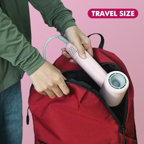Mini Travel Hair Dryer for Women, 110000 RPM High-Speed Pink Small Blow Dryer, Portable Hairdryer for Fast Drying, Low Noise Thermo-Control, Compact Hair Dryer with Magnetic Nozzle 8
