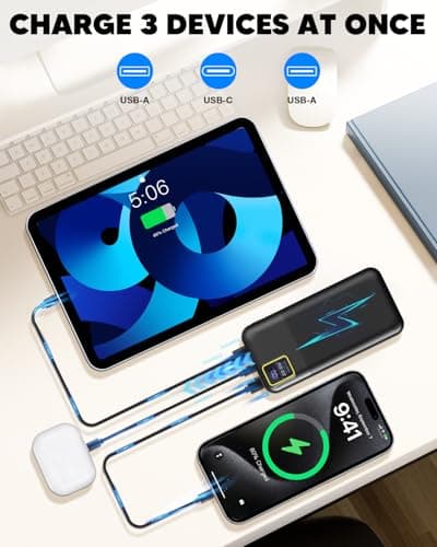 YUMGOOD 2-Pack Portable Charger, 10000mAh Power Bank with USB-C Input & Output, 22.5W Fast Charging Battery Pack with LED Display, Compact External Battery, PD & QC 3.0 Compatible with iPhone 17/16/15 5