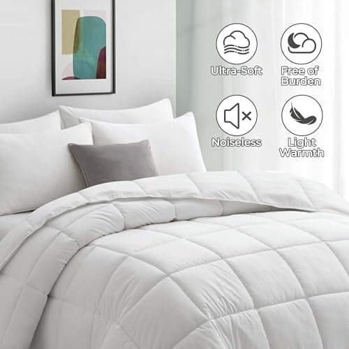 puredown® Feather and Down Comforter Full/Queen Size, Lightweight Duvet Insert, Ultra-Soft 100% Cotton Shell Light Warmth Bedding Comforters(White, 88x88) 7