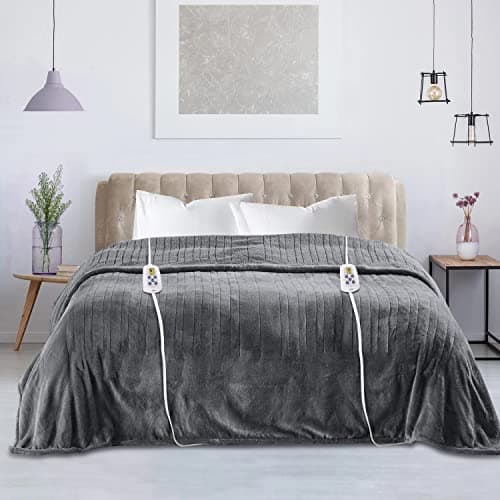 RoyalCraft Heated Blanket King Size with Dual Control, Fast Heating Thorw with 10 Heating Levels & 0.5-12 Hour Auto-Off, ETL Certified, Machine Washable, 5 Year Warranty, Grey