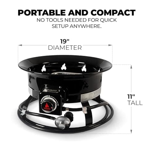 Outland Living Portable Propane Fire Pit, 19-inch, 58,000 BTU Smokeless Gas Firebowl | Perfect for Camping, Patio, Backyard, Tailgating, Deck, RV| Black 823 Standard 6