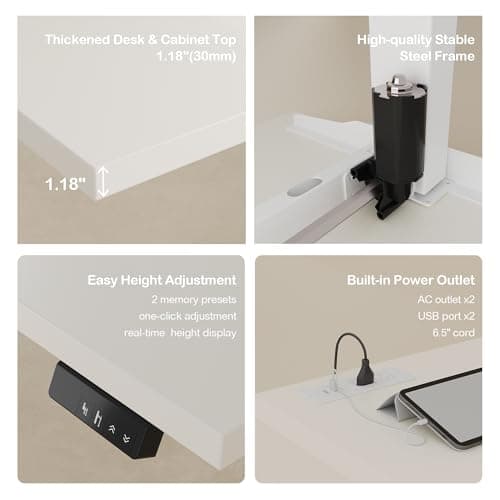 ModernMate 67" L Shaped Standing Desk with Drawers and File Cabinet, AC/USB, 1.18" Desktop, Height Adjustable Wood Desk, Electric Desk with Multiple Functions for Home and Office, White Rattan 5