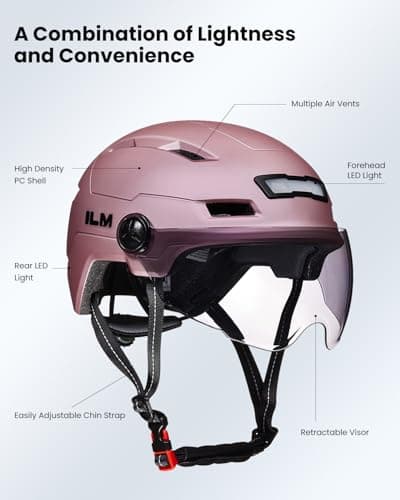 ILM Adult Bike Helmet with USB Rechargeable LED Front and Back Light Mountain&Road Bicycle Helmets for Men Women Removable Goggle Cycling Helmet E3-10L 6