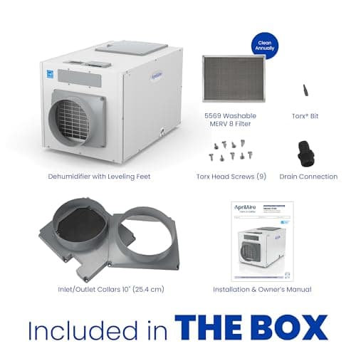 AprilAire E130 Pro 130-Pint Whole-House Dehumidifier, Energy Star Certified, Commercial-Grade for Basement, Crawlspace or Whole House up to 7,200 sq. ft. 11