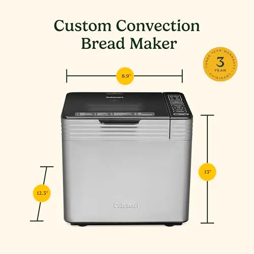 Cuisinart Bread Maker Machine, Stainless Steel Convection Bread Machine with 16 Menu Options, 3 Loaf Sizes Up to 2 Lb., 3 Crust Colors, Includes Measuring Cup, Spoon & Kneading Hook, CBK-210 8