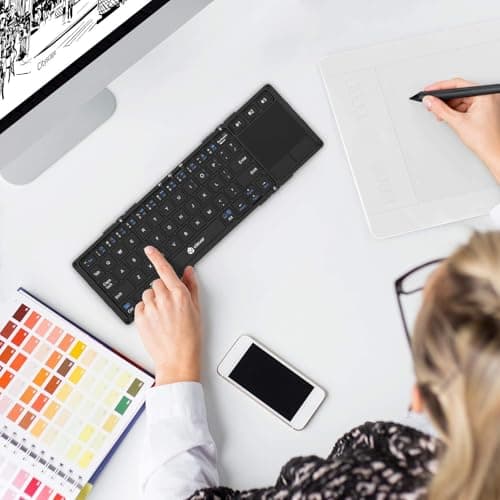 iClever Foldable Keyboard with Touchpad, BK08 Portable Tri-Folding Bluetooth Keyboard for iPad, iPhone, Windows, Mac & Android — Connect Up to 3 Devices 8