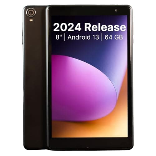 Penguin Technology - 8 Inch Tablet (Latest 2024 Release), Android 13, Case Included, 8 Core Processor, 64GB Storage, 5000mAh Long Lasting Battery, Portable Tablet for Work and Travel, Ivory Black