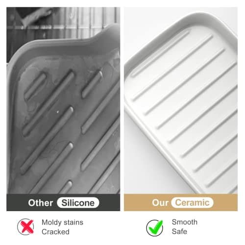 Nucookery 5" Ceramic Soap Dish Sponge Holder for Kitchen Sink Caddy, Dish Soap Holder for Bathroom Rectangle Easy to Clean 5