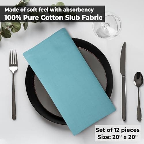 Urban Villa Cloth Napkins Aqua Dinner Napkins Set of 12 (20X20) 100% Cotton Absorbent Washable Durable Reusable Cloth Napkins Ideal for Easter Decorations Hotel Collection Farmhouse Parties Napkins 8