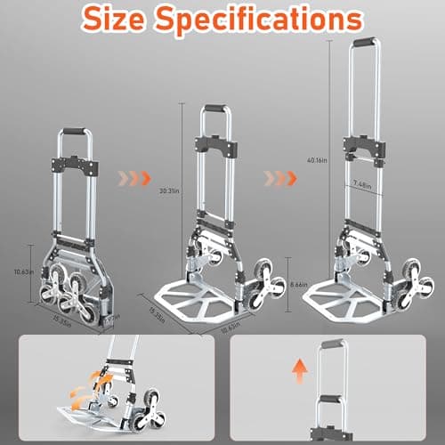 Stair Climbing Cart, 220 LBS Aluminum Stair Climber Dolly, Heavy Duty Folding Hand Truck Dolly with 6 Wheels, Telescoping Handle and Elastic Rope for Home, Moving, Groceries, Warehouse 6