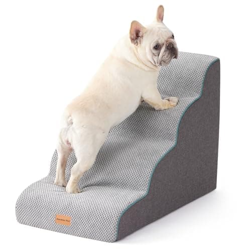 Gardner Pet Dog Stairs for Small Dogs 19.7" H, Curved 4-Step Pet Stairs, Dog Steps for High Bed (18-24 in), Couch with Durable Non-Slip Waterproof Fabric Cover and CertiPUR-US Certified Foam