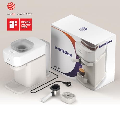 Philips Baristina Espresso Machine - Real espresso, made simple. Compact coffee machine, natural white with white portafilter, 16 bar pump pressure, automatic grinder, Cafe Crema (BAR300/00) 10