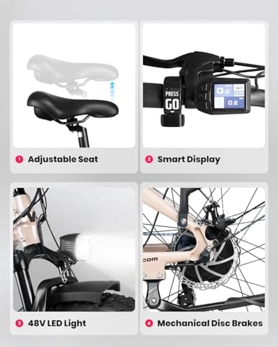 VEEFA L1 Electric Bike for Adults 750W/Peak 1000W Motor 48V 13AH Removable Battery Step-Thru Electric Bicycle 26" x 4.0" Fat Tire Mountain Ebike 28MPH E Bike 7-Speed UL 2849 Certified Pink 5