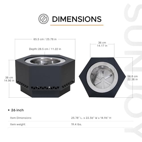 Sunjoy Fire Pit Smokeless 26 in. Hexagonal Outdoor Fire Pit, Patio Wood Burning Smokeless Firepit w/PVC Cover and Fire Poker, Ideal for Camping, Bonfire, and Backyard, Black 8