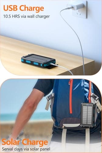 Power Bank 38800mAh Solar Portable Phone Charger with USB-C Fast Charging Battery Pack, with Compass LED Flashlight IP65 Waterproof, Compatible with iPhone, Samsung, iPad, Perfect for Outdoor, Camping 6