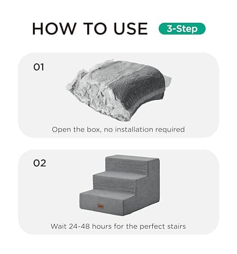 Made4Pets Dog Stairs for Small Dogs, Extra Wide Dog Steps for Bed Couch Sofa and Chair, 35D Foam Pet Steps for Small Dogs and Cats(Up to 40lbs), Non-Slip Bottom Pet Stairs, Grey, 3 Steps 7