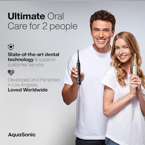 Aquasonic Duo Series PRO UV - ADA Accepted Electric Toothbrushes with UV Sanitizer - Inductive Charging Base - 5 Modes with Smart Timers - 10 Proflex Brush Heads & 2 Travel Cases 7