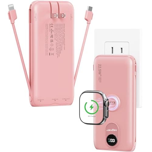 Portable Charger, 10000mAh 22.5W Fast Charging Power Bank with Built in Cable & Wall Plug, Travel Essential Battery Pack with LED Display, External Charger for iPhone 17/16, iWatch 11/10/9/8/Ultra/SE