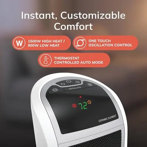 Lasko Oscillating Digital Ceramic Tower Heater for Home with Overheat Protection, Timer and Remote Control, 22.75 Inches, 1500W, White, 5165, Medium 5