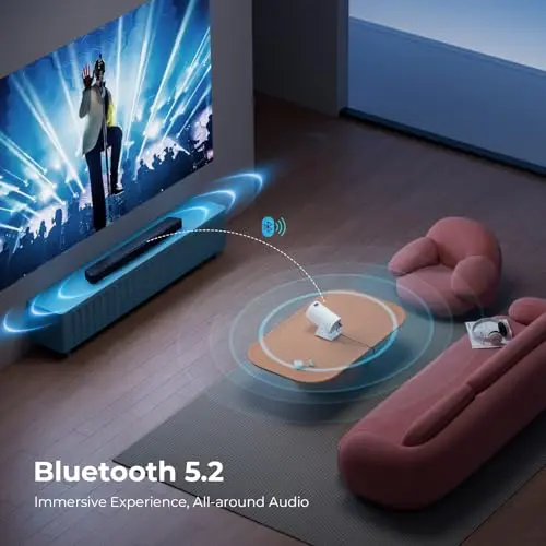 TransarJect Portable WiFi and Bluetooth Projector - 4K 1080P Supported Mini Movie Projector, 270°Adjustable Stand Outdoor Home Theater Star Projector with Ambient Light for Phone TV Stick Laptop 6