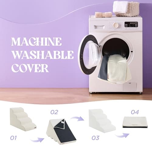 Lesure Dog Stairs for Small Dogs Pet Steps Ramp for High Bed and Couch with CertiPUR-US Certified Foam with Non-Slip Bottom, Beige, 4 Steps 7