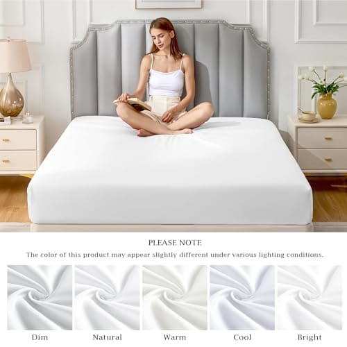 FreshCulture Pure Cotton Fitted Sheets Queen Size, 300 Thread Count Percale Sheets for Queen Size Bed, Soft & Breathable Cotton Sheets, Luxury Size Fitted Sheet Only (White) 7