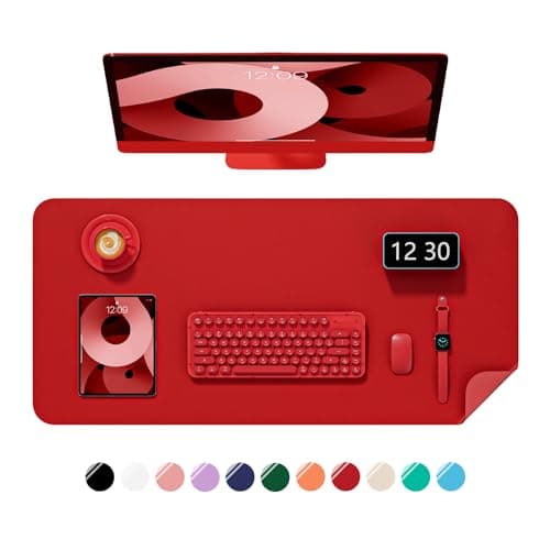 Niniubye Desk Pad, 23.6" x 13.8" PU Leather Non-Slip Desk Mat Large Mouse Pad for Desktop, Waterproof Laptop Computer Writing Mat for Office, Home, Work, Gaming, Bright Red