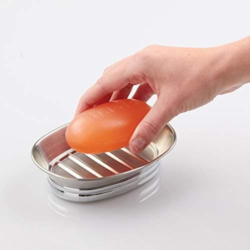 iDesign York Metal Soap Saver, Holder Tray for Bathroom Counter, Shower, Kitchen, 4" x 5.5" x 1.5", Brushed Stainless Steel 7