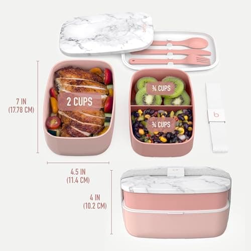 Bentgo Classic - Adult Bento Box, Stackable 3-Compartment Lunch Box with Removable Utensil Set and Sealing Strap, BPA-Free, Food Container Ideal for Meal Prep, Work, and On the Go (Blush Marble) 7