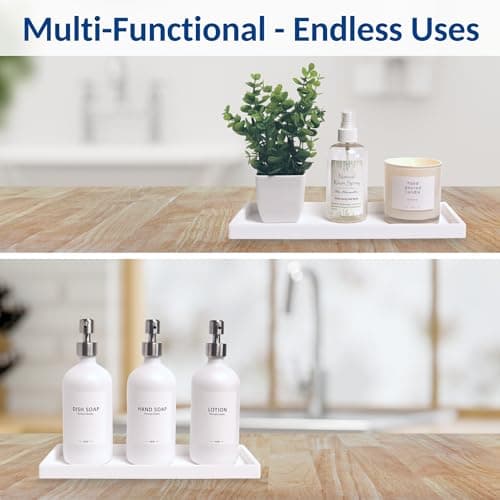 Spacewiser Countertop and Vanity Tray - 11.7" Silicone Bathroom Tray Countertop, Dish Soap Trays for Kitchen Counter, Bathroom Counter Organizer Accessories Caddy, Shower Trays Makeup Mat Oil, White 8